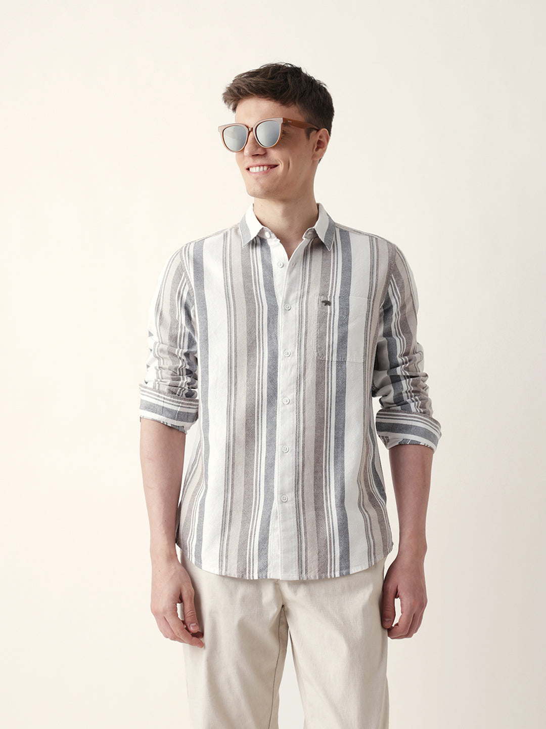 Multicolor Vertical Woven Stripe Slim Fit Casual Shirt