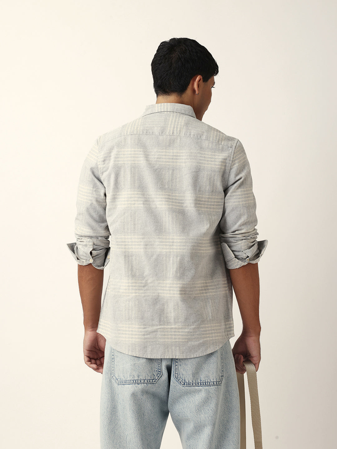 Grey Checked Woven Slim Fit Casual Shirt