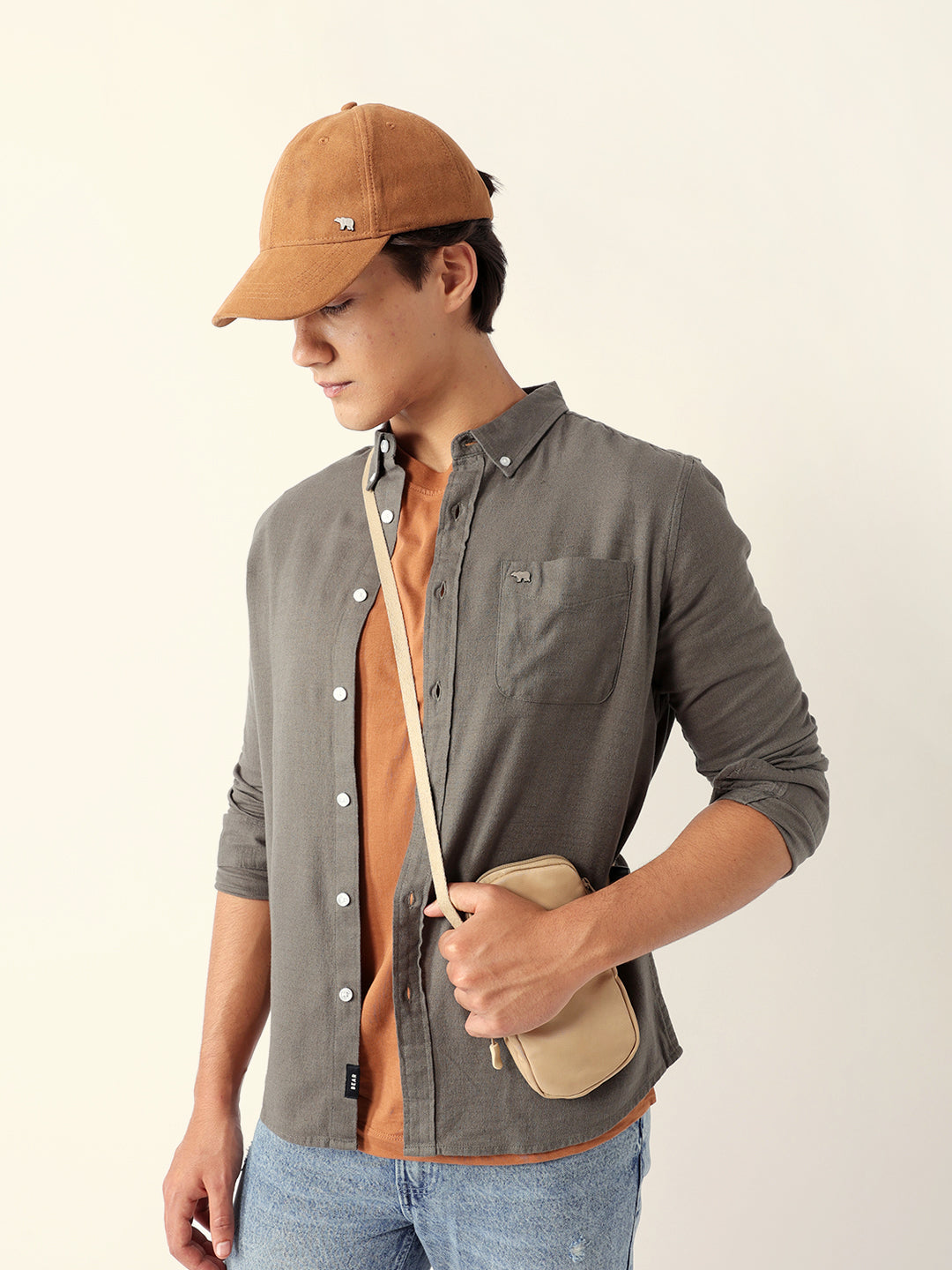 Olive Solid Slim Fit Cotton Casual Shirt