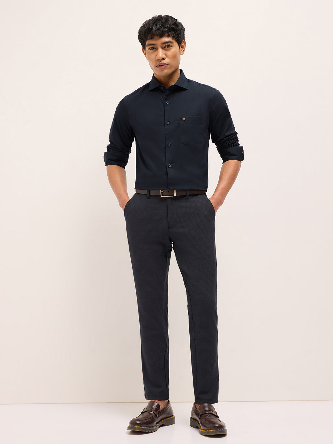 Dark Blue Solid Tailored Fit Formal Shirt