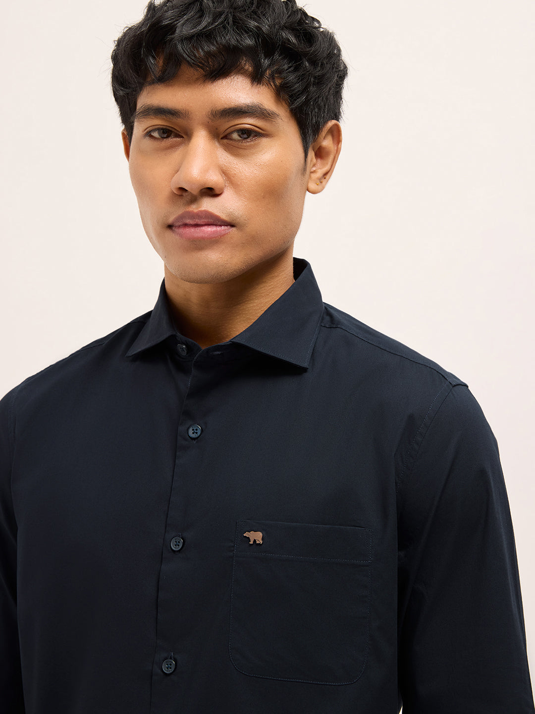 Dark Blue Solid Tailored Fit Formal Shirt