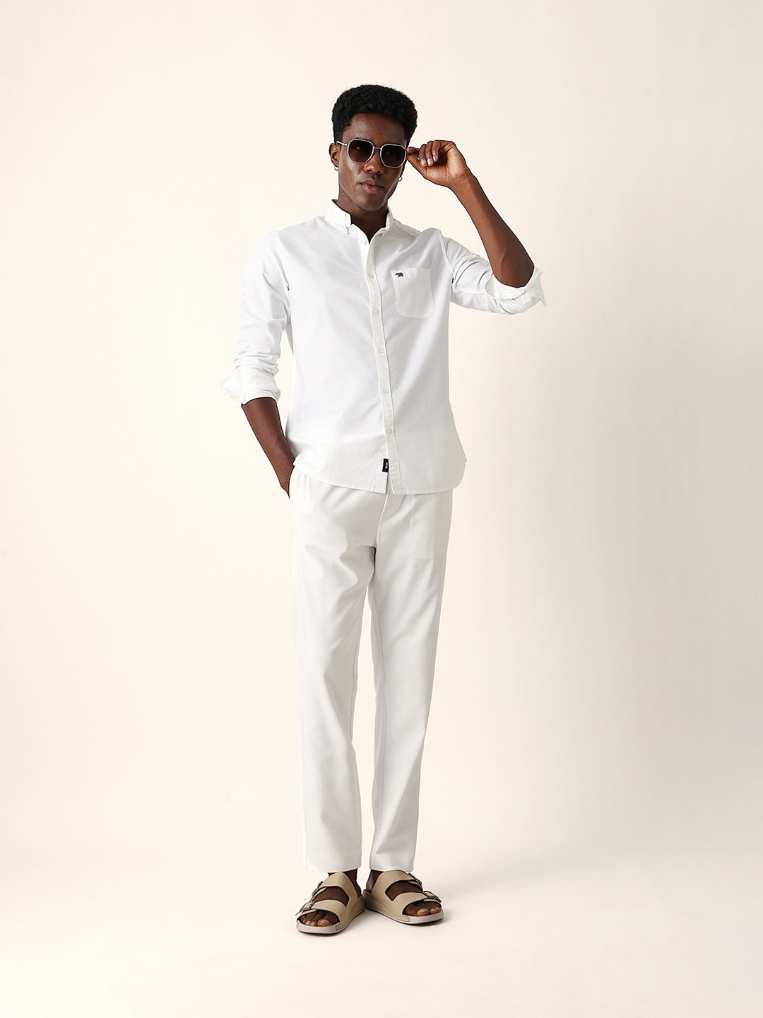 White Solid Slim-Fit Casual Shirt with Button-Down Collar