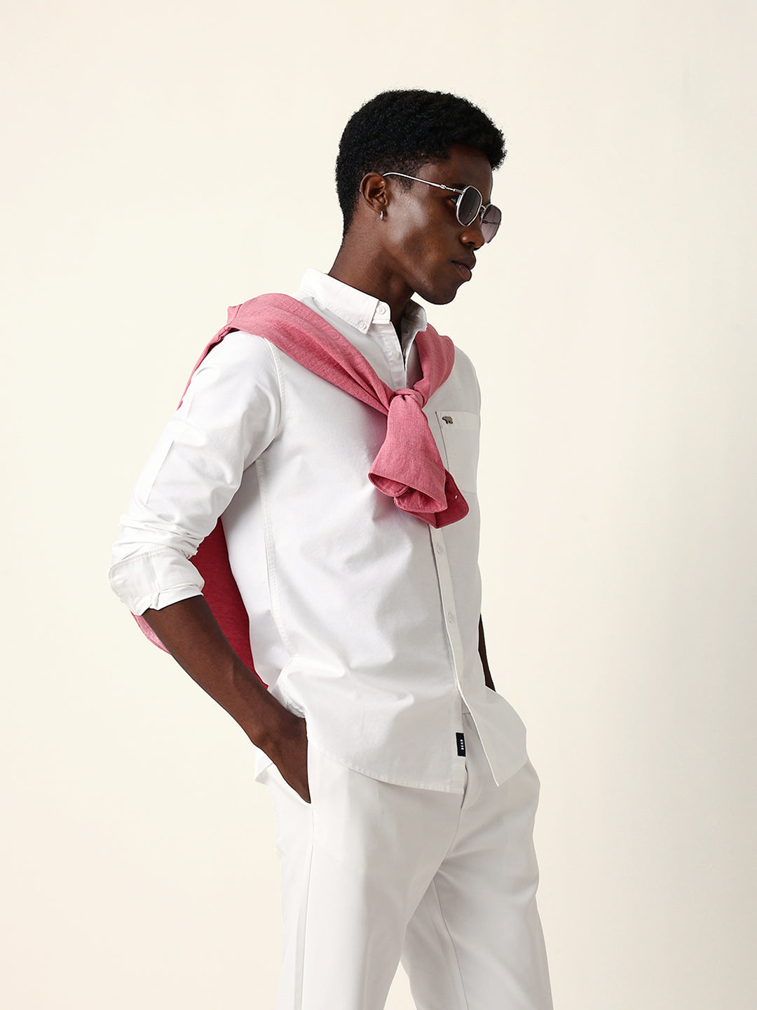 White Solid Slim-Fit Casual Shirt with Button-Down Collar
