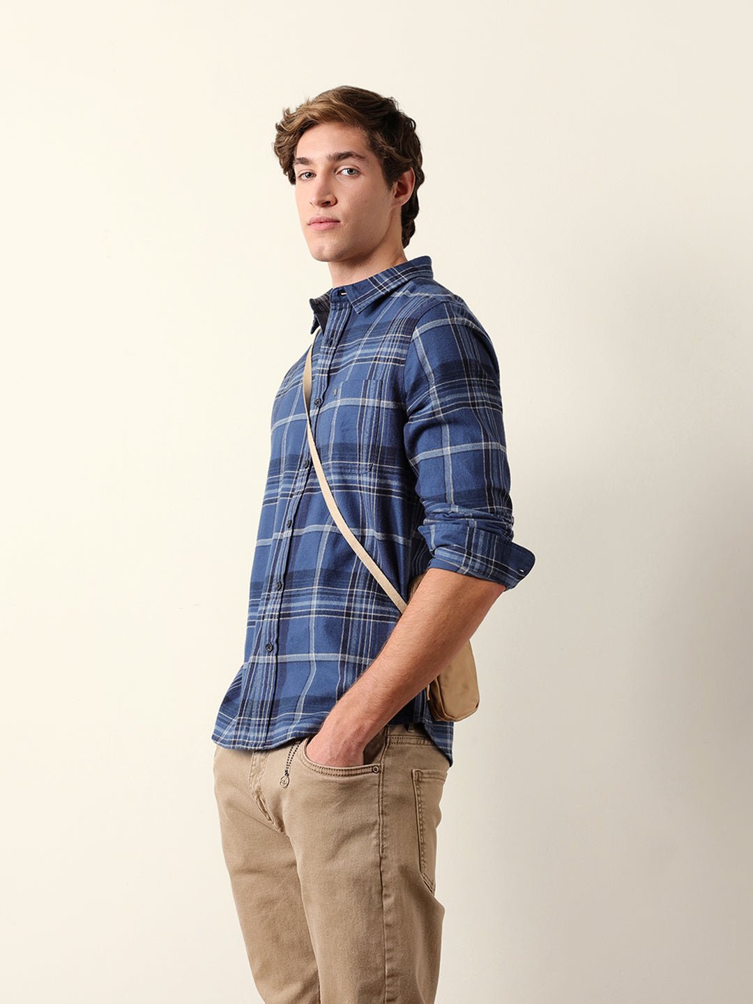 Blue Woven Check Regular Fit Flannel Casual Shirt