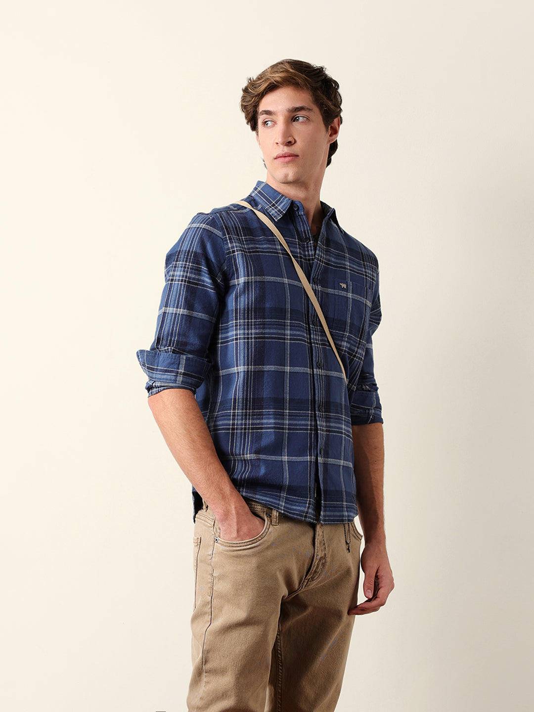 Blue Woven Check Regular Fit Flannel Casual Shirt