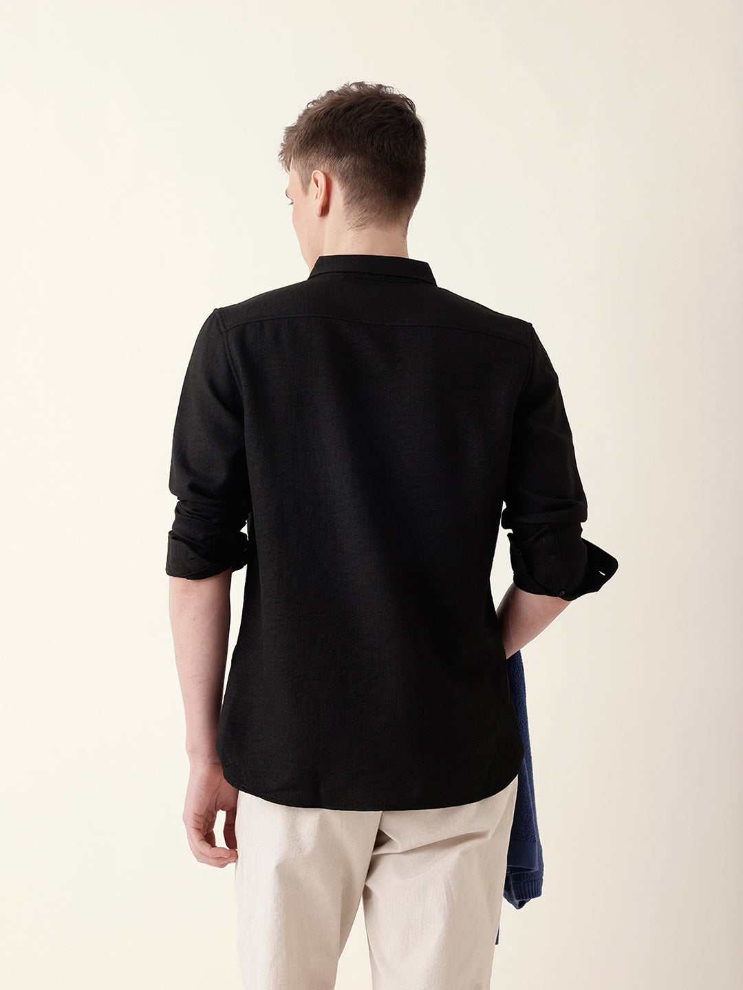Black Slim Fit Casual Shirt with Woven Textured Design