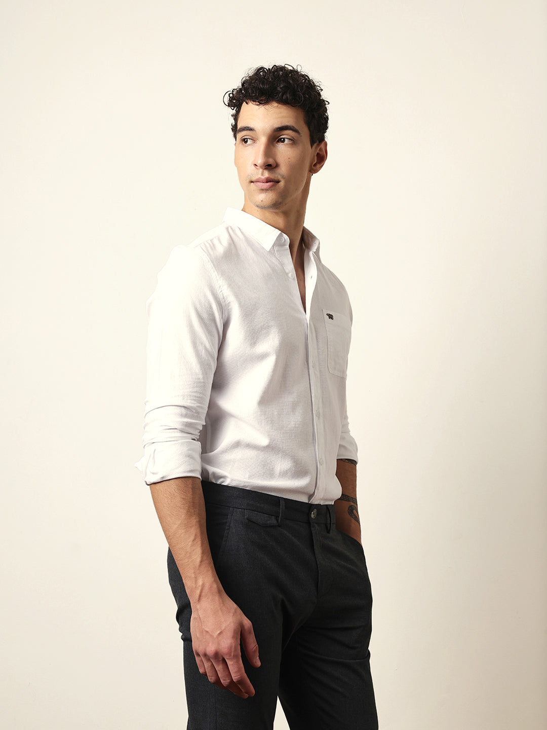 White Slim Fit Woven Textured Solid Casual Shirt