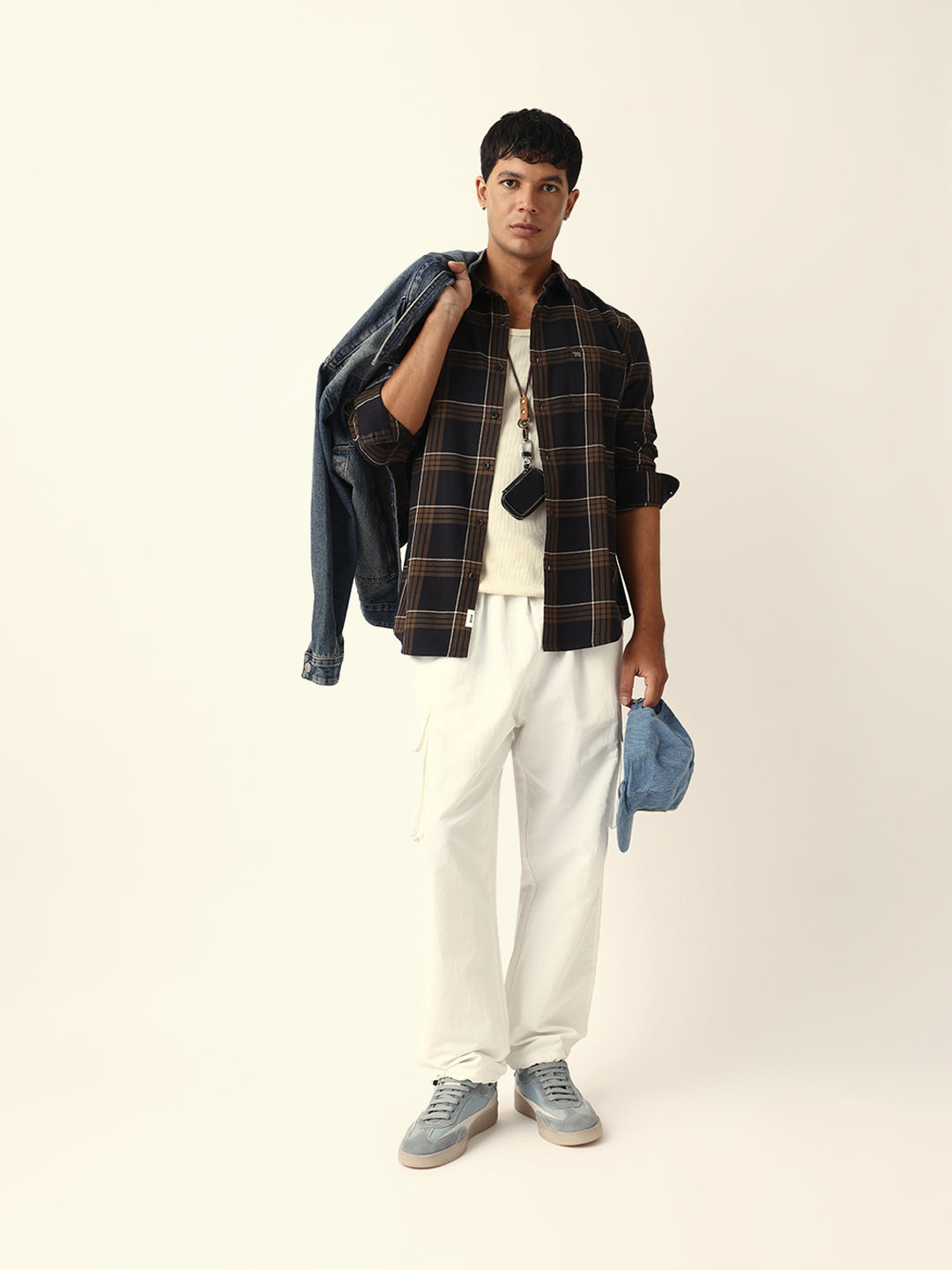 Brown Woven Tartan Checked Slim Fit Casual Shirt