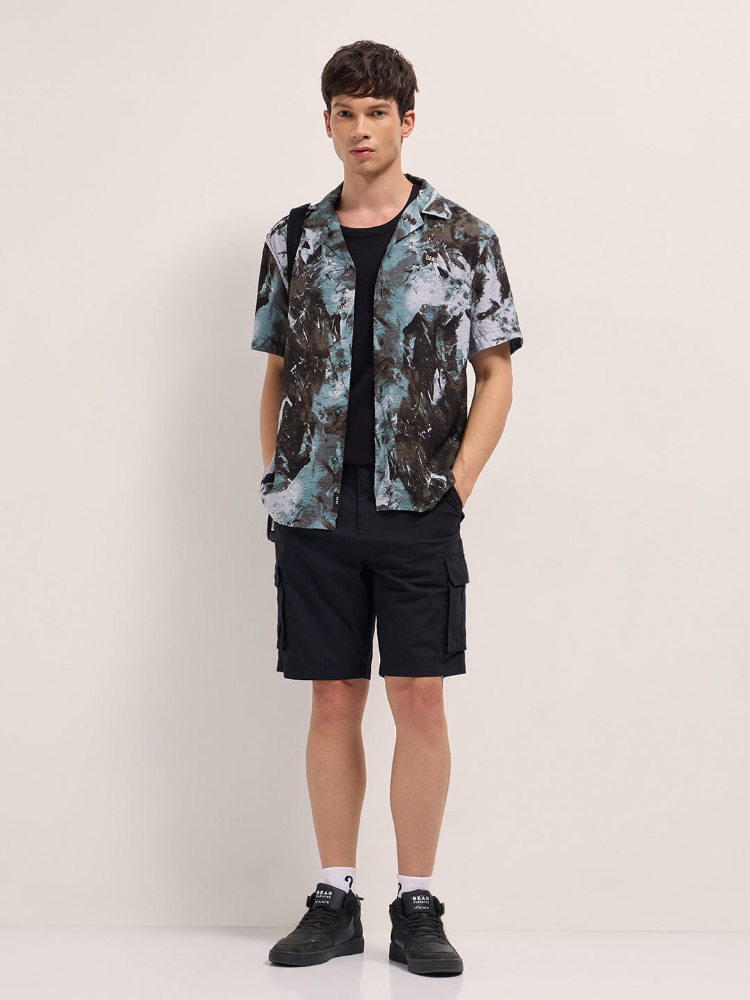 Brown Abstract Digital Print Relaxed Fit Cuban Collar Shirt