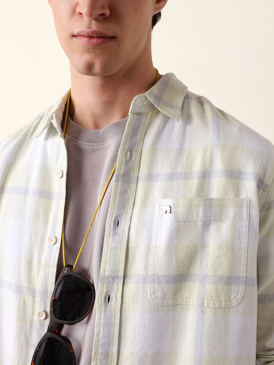 Light Green & Grey Checked Flannel Regular Fit Casual Shirt