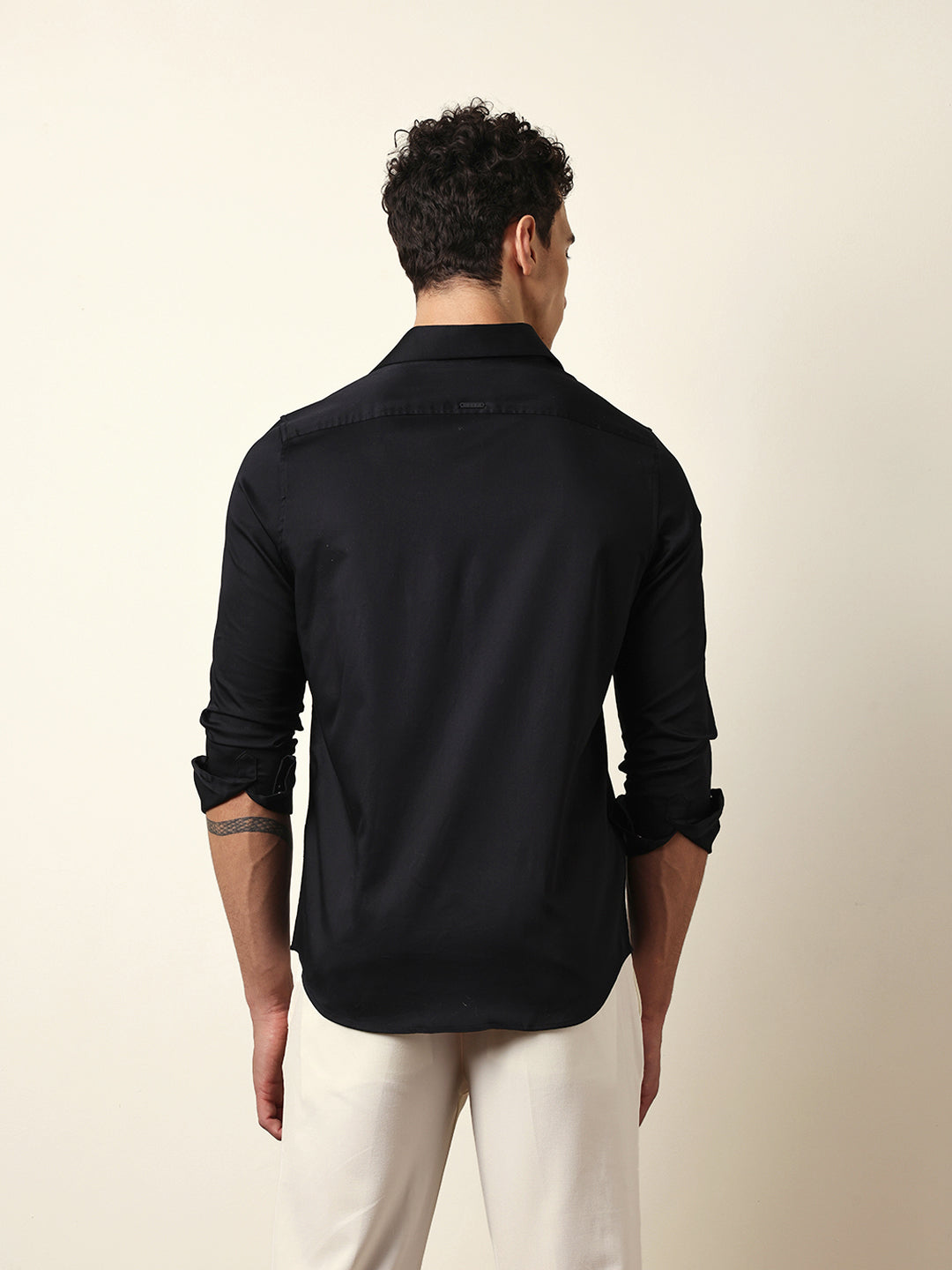 Black Tailored Fit Regal Bee Crest Embroidery Formal Party Shirt