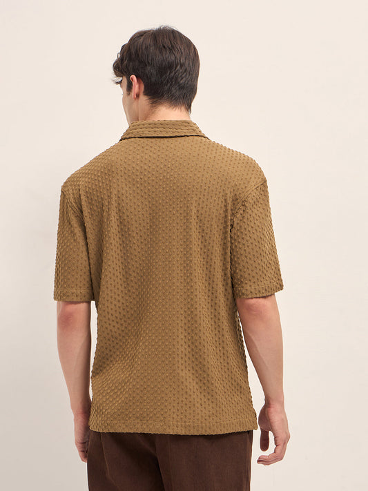Mustard Textured Woven Oversized Fit Half Sleeve Casual Shirt