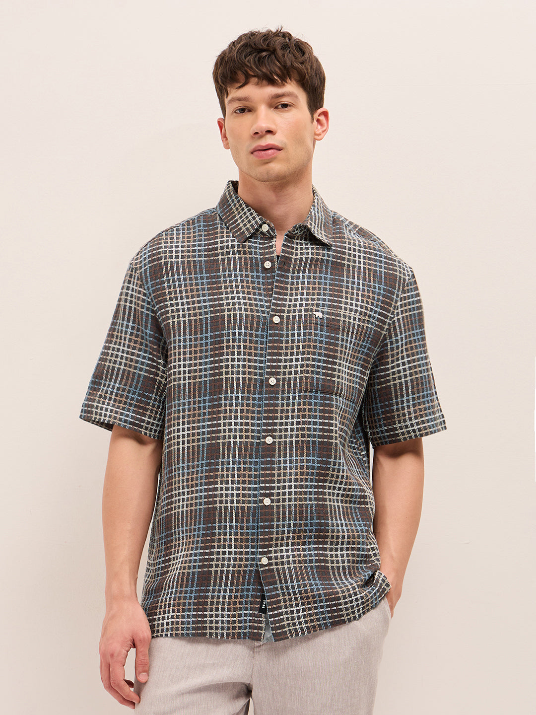Multicolor Woven Checkered Relaxed Fit Cotton Casual Shirt