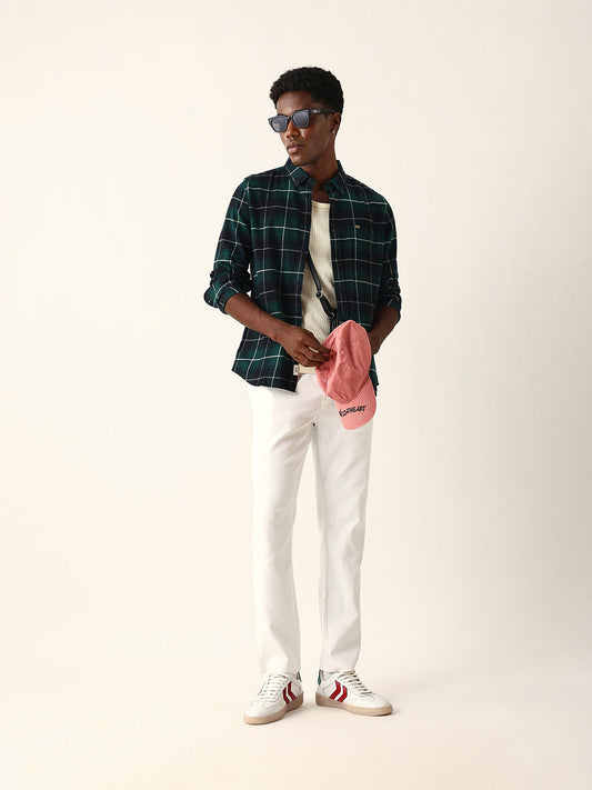 Dark Green & Black Flannel Checked Slim Fit Casual Shirt