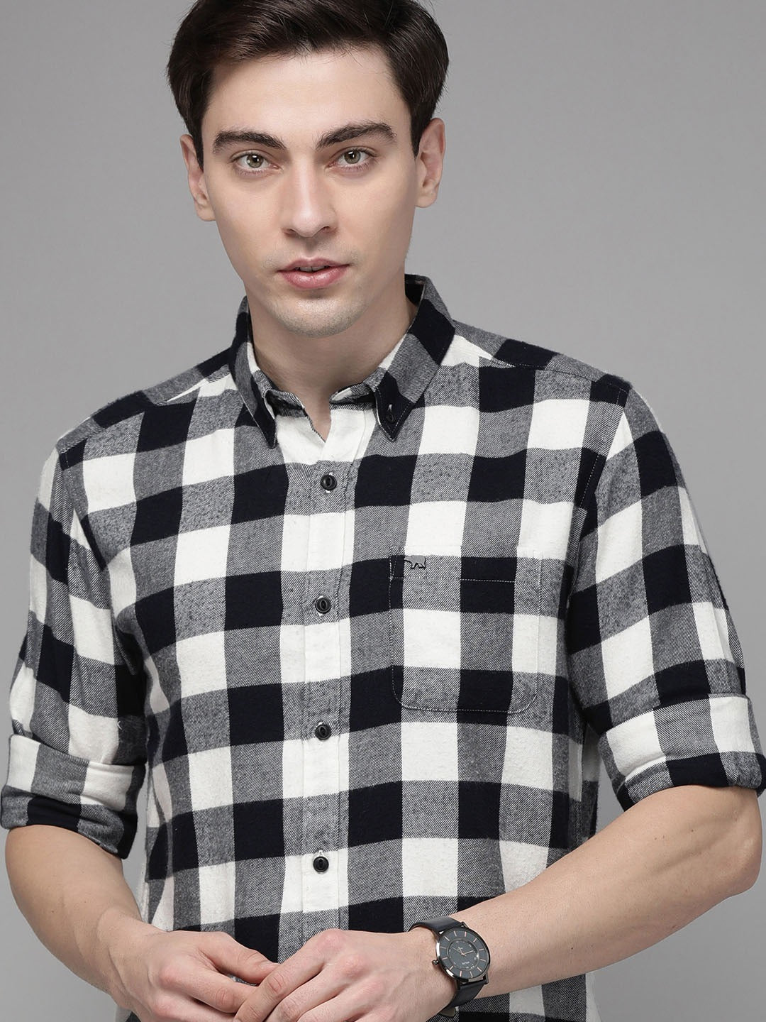 Men Slim Flannel Button-Down Casual Shirt