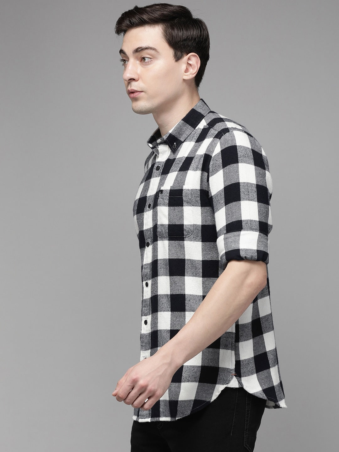 Men Slim Flannel Button-Down Casual Shirt