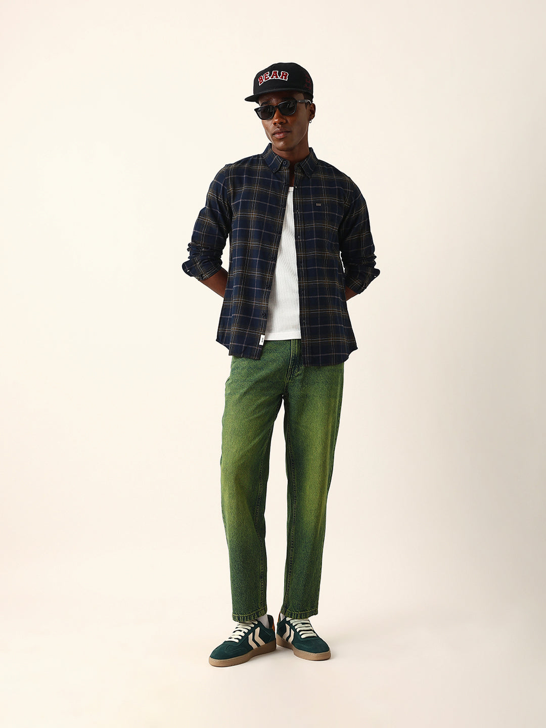 Blue & Mustard Woven Checked Slim Fit Casual Shirt