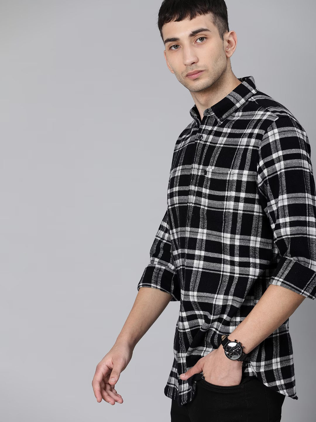 Men Slim Flannel Button-Down Casual Shirt