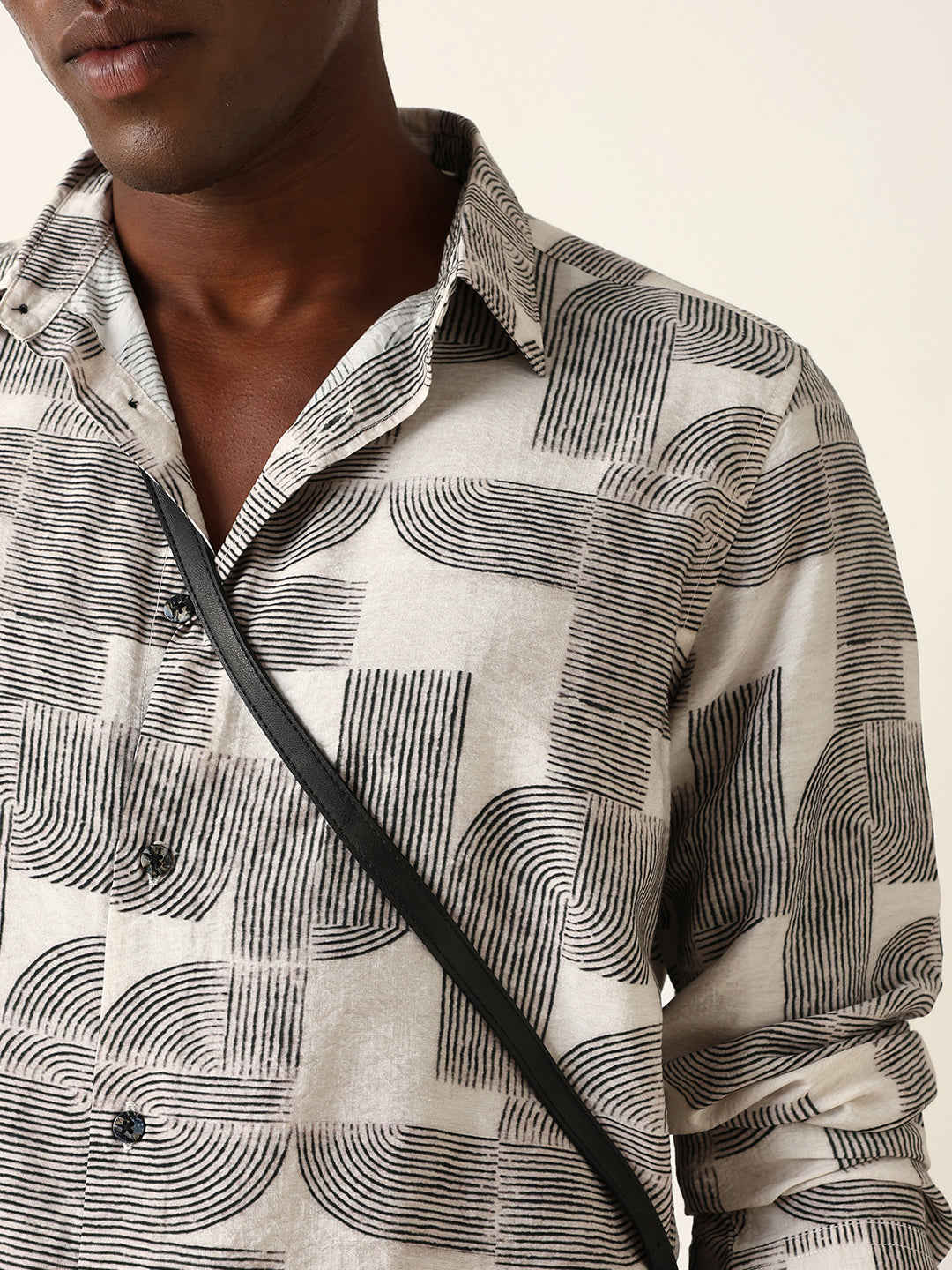 Beige & Black Geometric Printed Regular Fit Casual Shirt