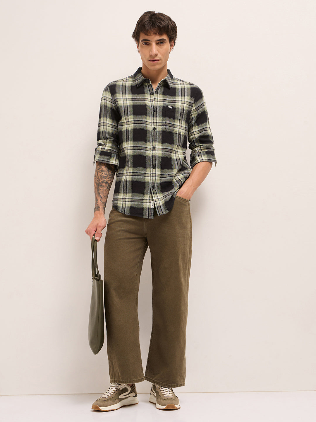 Black Woven Check Regular Fit Casual Shirt