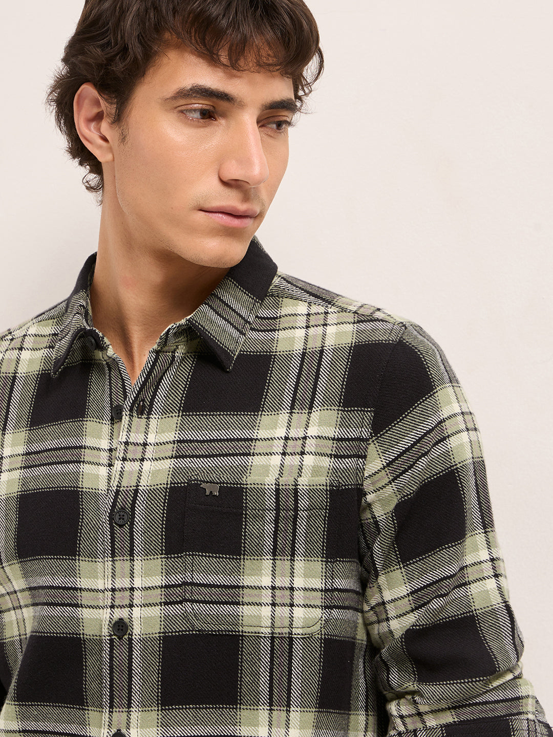 Black Woven Check Regular Fit Casual Shirt