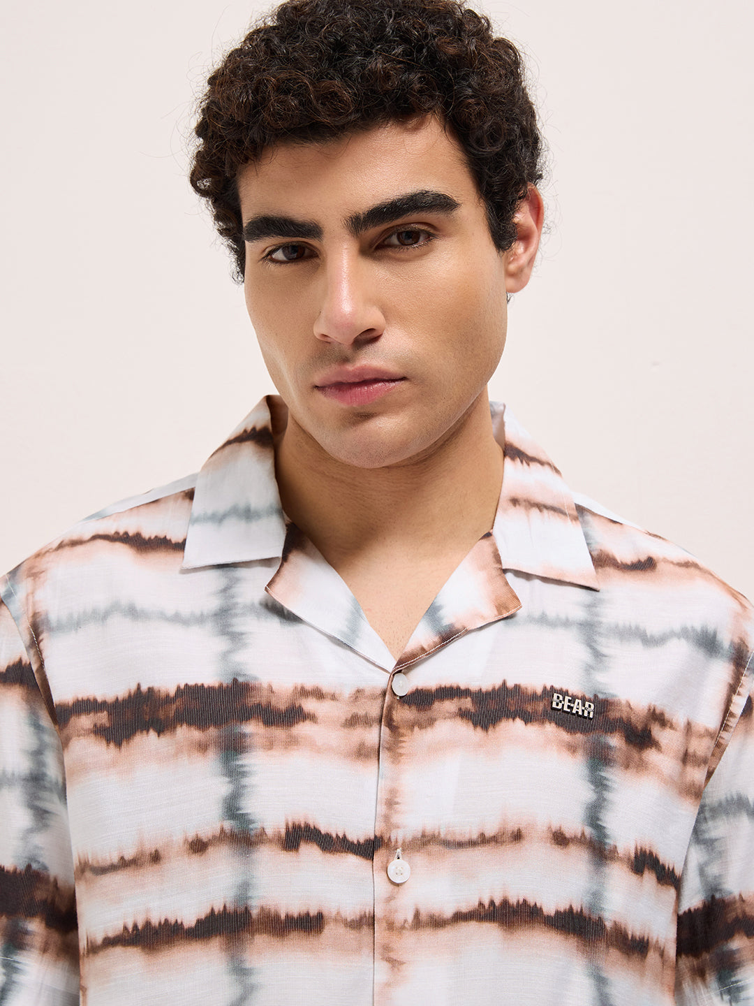 Multicolor Abstract Tie-Dye Print Relaxed Fit Cuban Collar Casual Shirt
