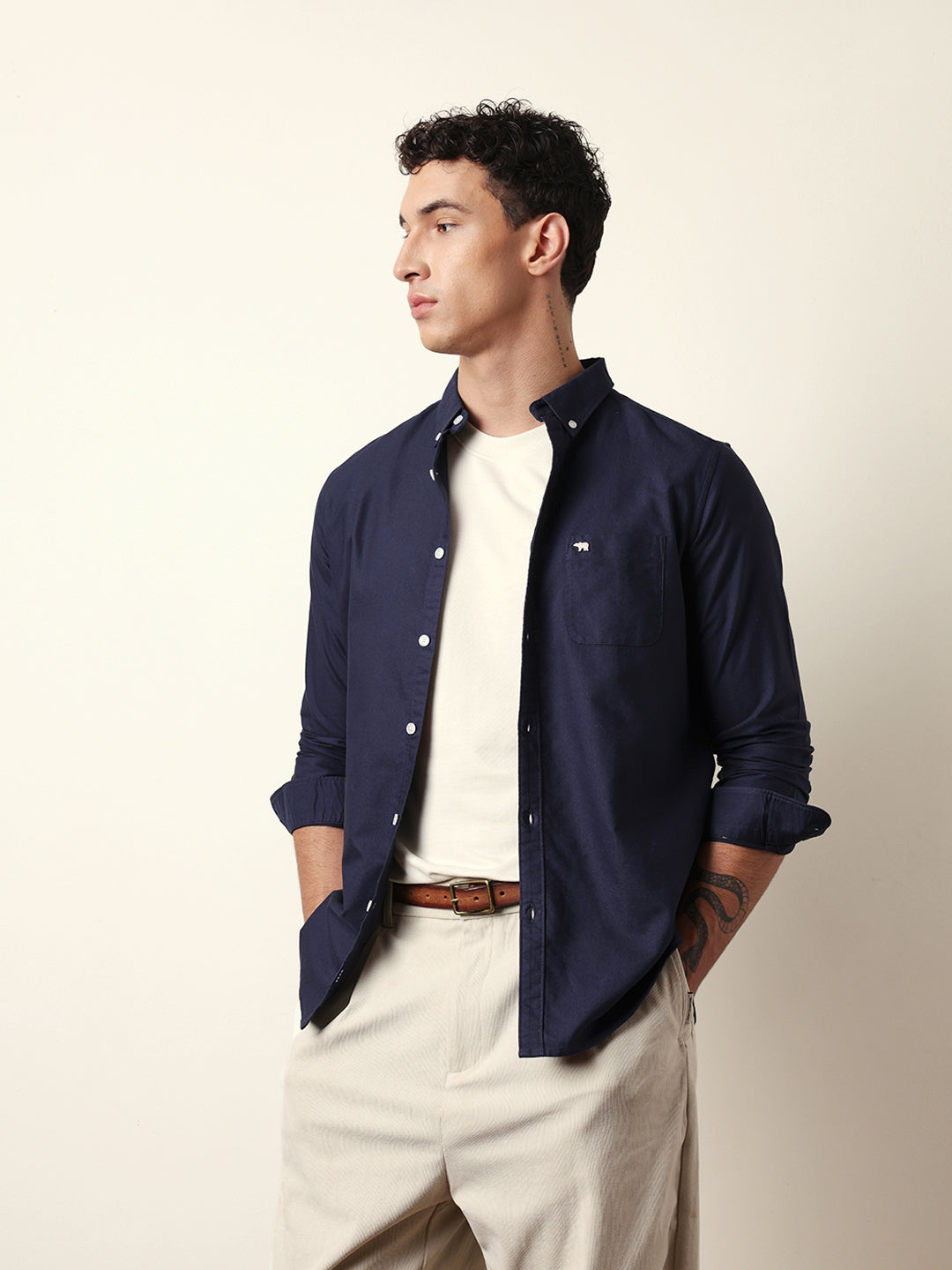 Blue Solid Slim-Fit Casual Shirt with Button-Down Collar