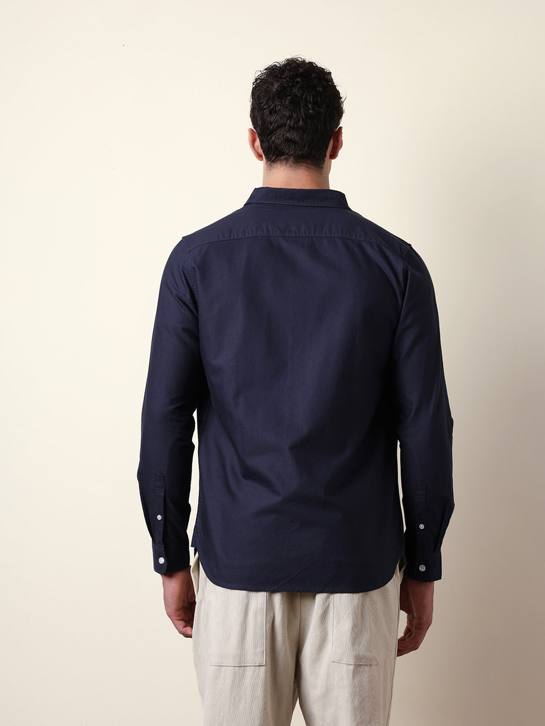 Blue Solid Slim-Fit Casual Shirt with Button-Down Collar