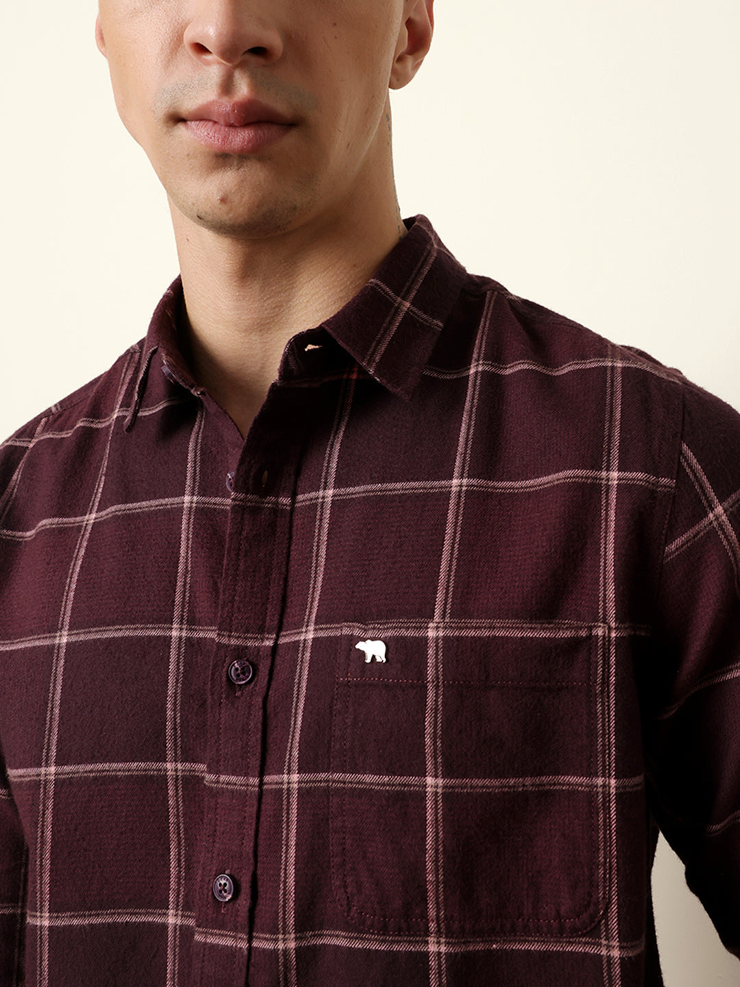 Maroon Checked Flannel Regular Fit Casual Shirt