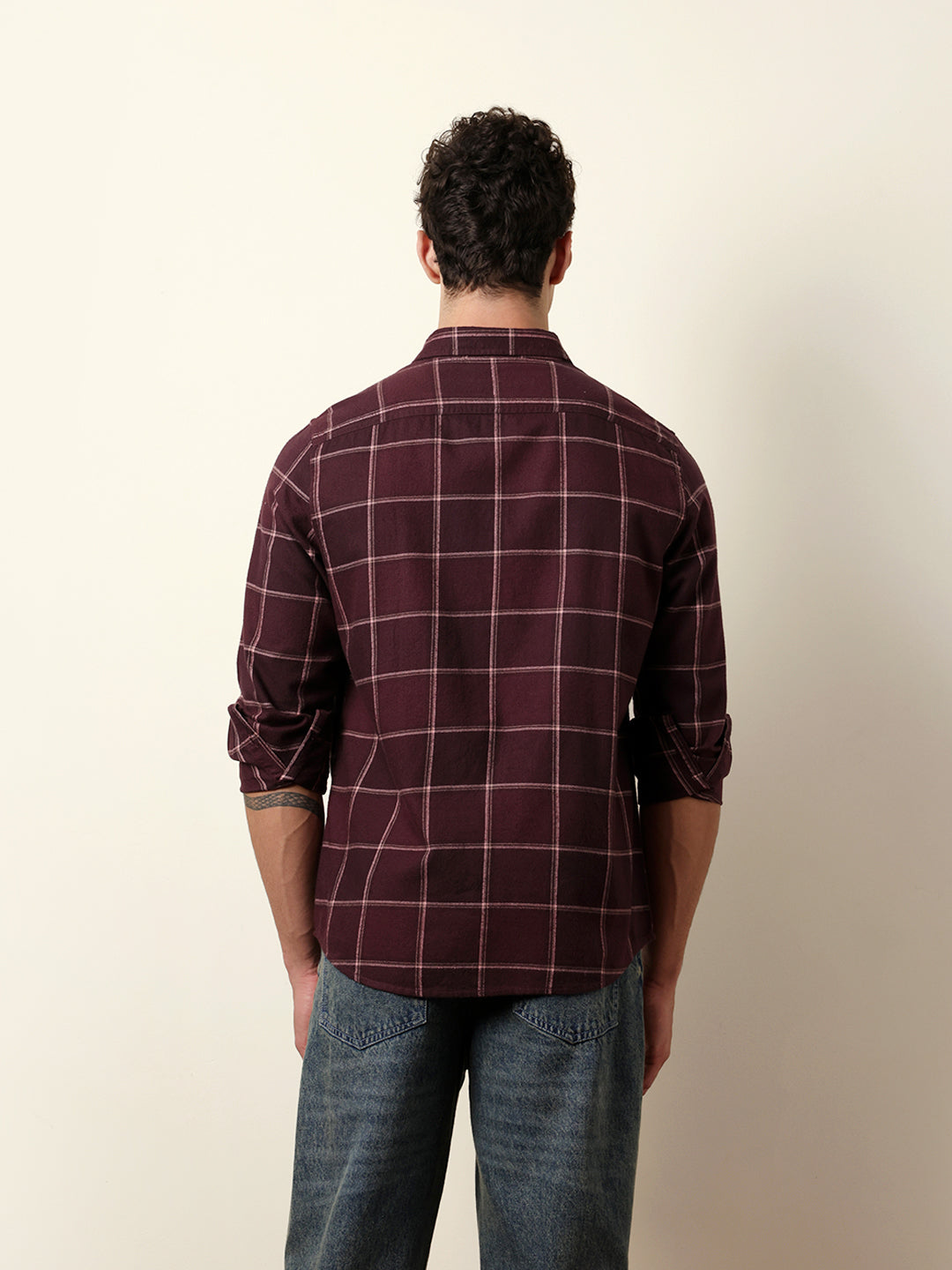 Maroon Checked Flannel Regular Fit Casual Shirt