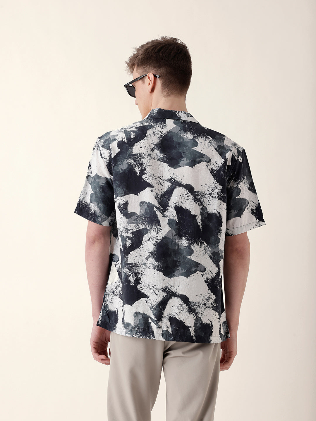 Black & Grey Bold Abstract Paint-Splash Printed Relaxed Fit Short Sleeve Shirt