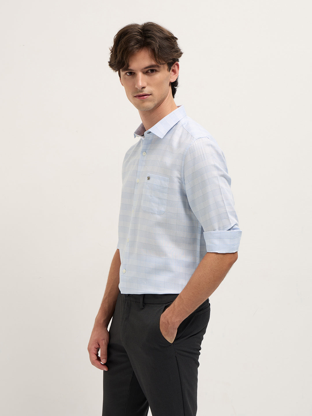 Light Blue Woven Checked Design Tailored Fit Formal Shirt