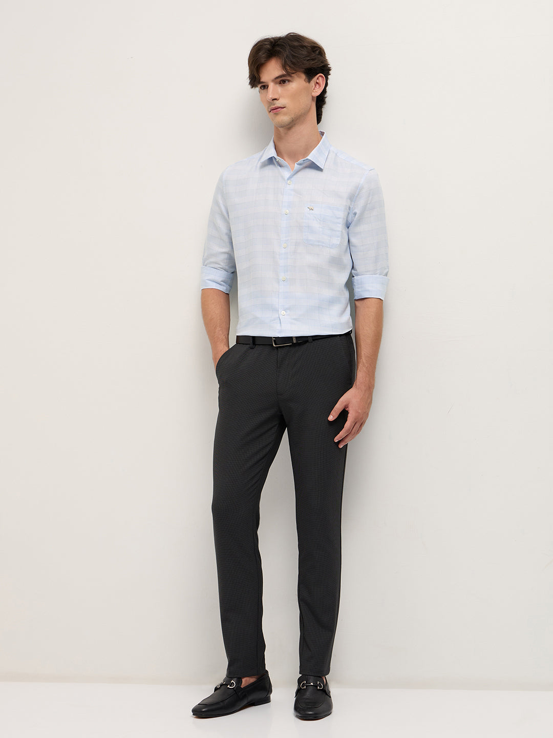 Light Blue Woven Checked Design Tailored Fit Formal Shirt