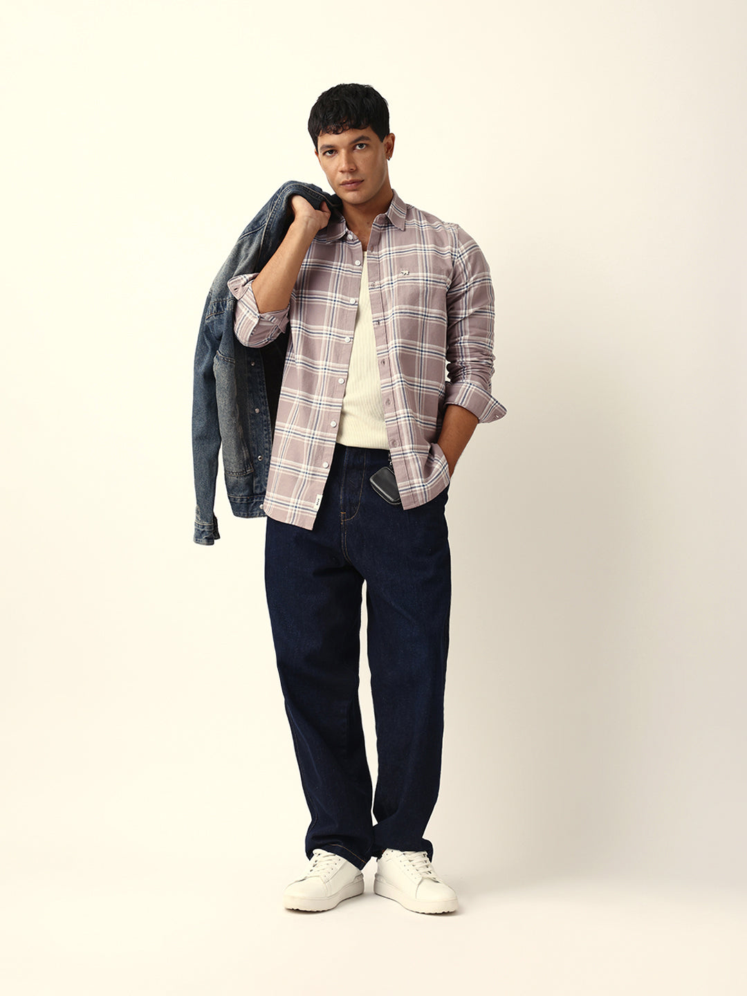Light Brown Woven Tartan Checked Slim Fit Casual Shirt
