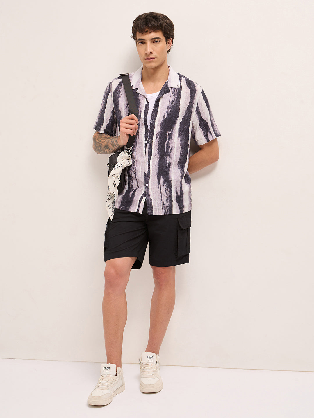 Pink & Black Abstract Brushstroke Print Relaxed Fit Casual Shirt