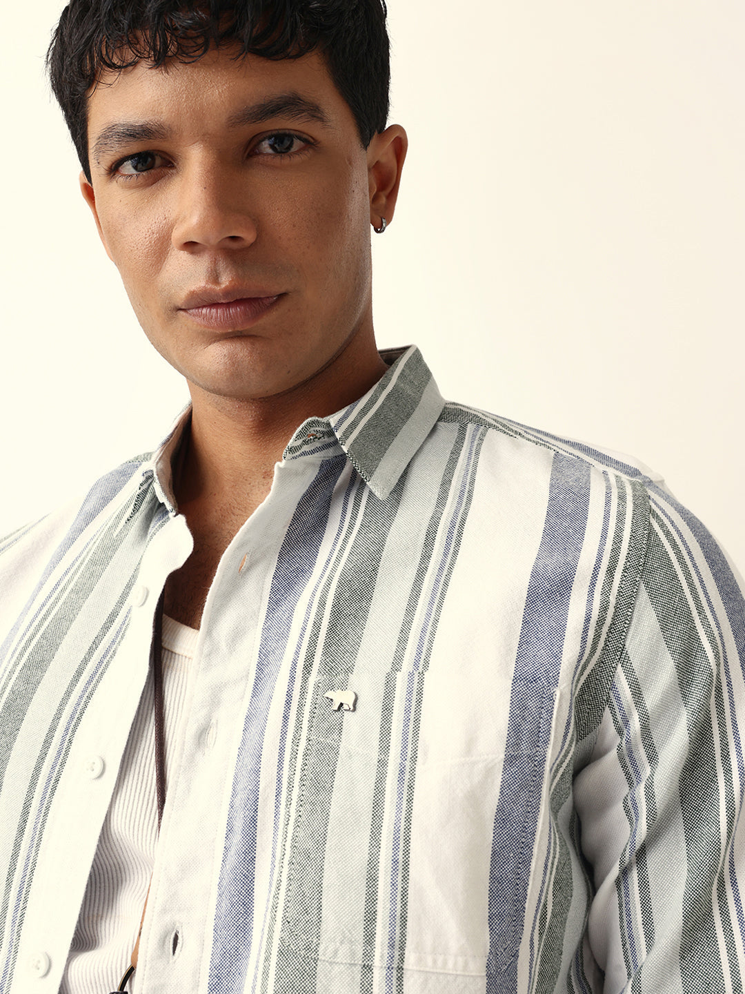 Multicolor Vertical Woven Stripe Slim Fit Casual Shirt