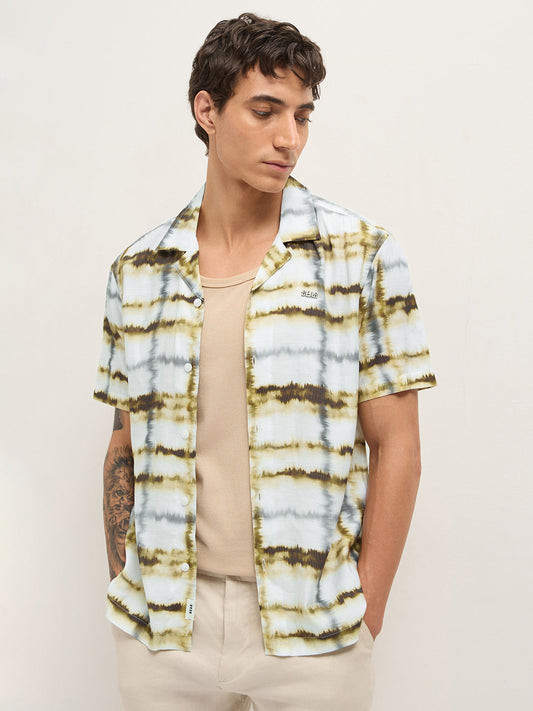 Multicolor Abstract Tie-Dye Print Relaxed Fit Cuban Collar Casual Shirt