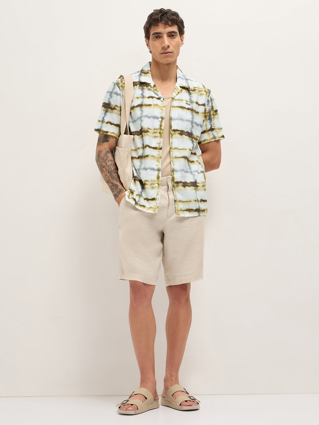 Multicolor Abstract Tie-Dye Print Relaxed Fit Cuban Collar Casual Shirt