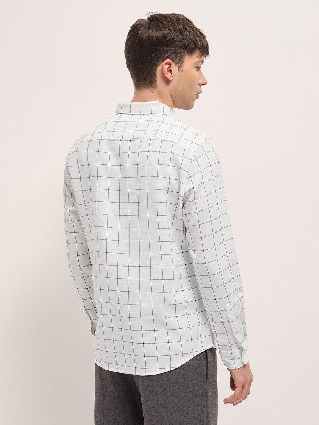 White Block Checks Slim Fit Casual Shirt