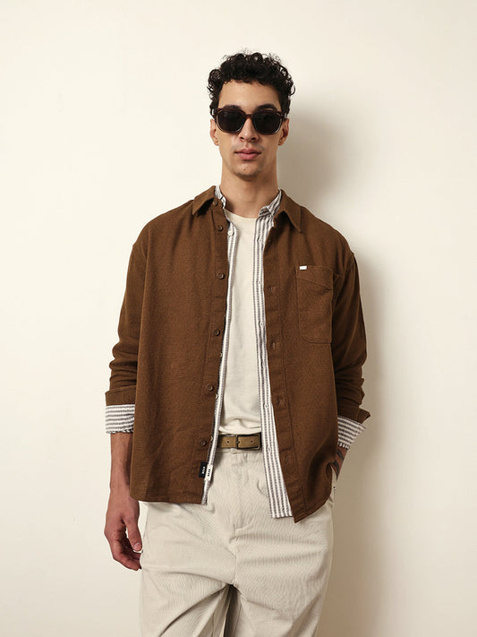 Mustard Textured Crepe Relaxed Fit Overshirt