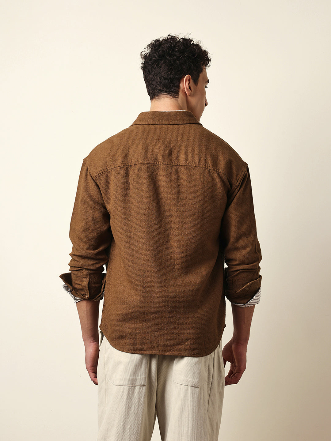 Mustard Textured Crepe Relaxed Fit Overshirt