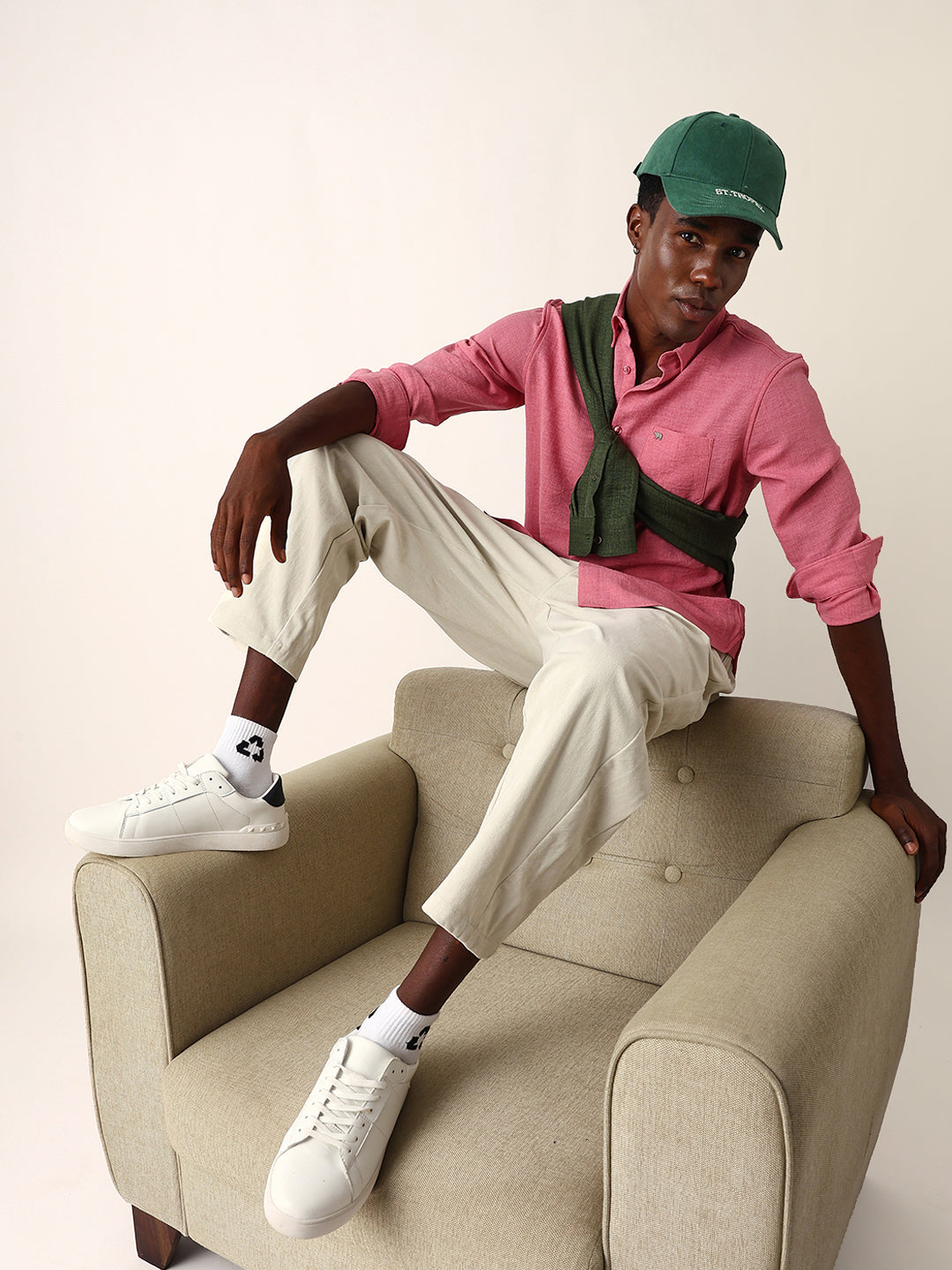 Pink Slim Fit Casual Shirt with Woven Textured Design