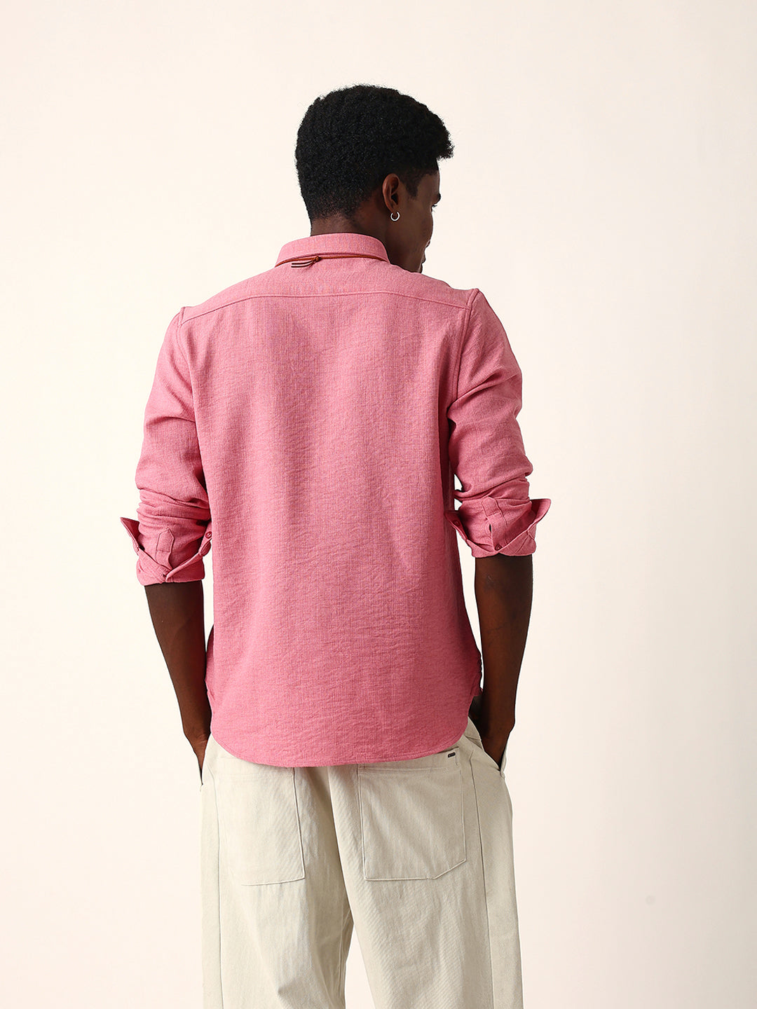 Pink Slim Fit Casual Shirt with Woven Textured Design