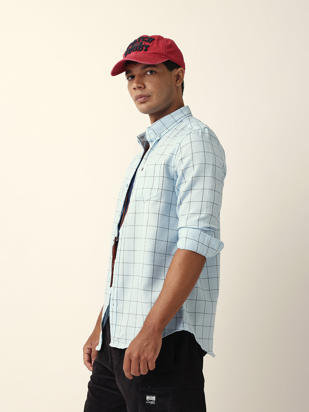 Light Blue Block Checks Slim Fit Casual Shirt