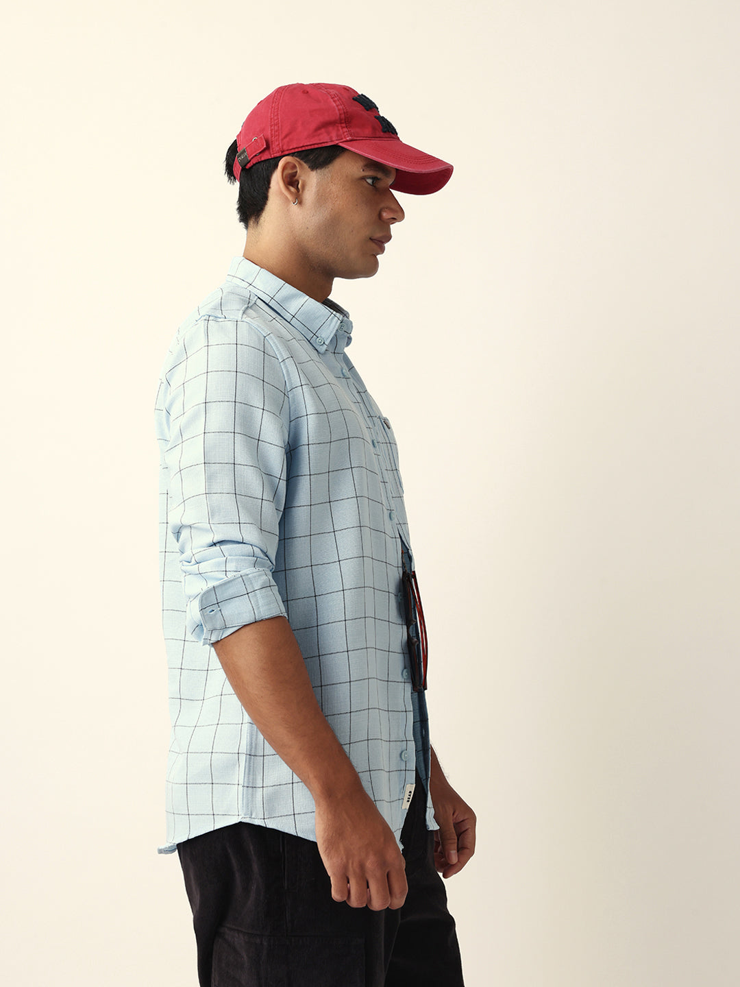 Light Blue Block Checks Slim Fit Casual Shirt