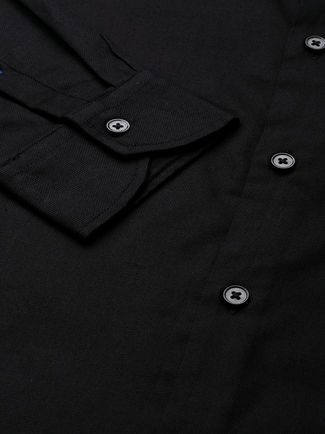 Men Black Solid Tailored Fit Cotton Formal Shirt