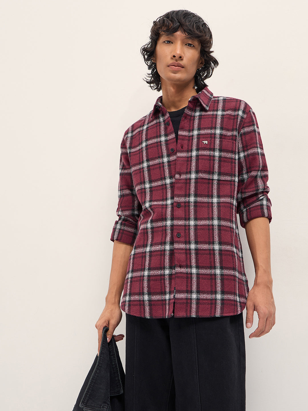 Maroon Slim Fit Tartan Checked Flannel Casual Shirt