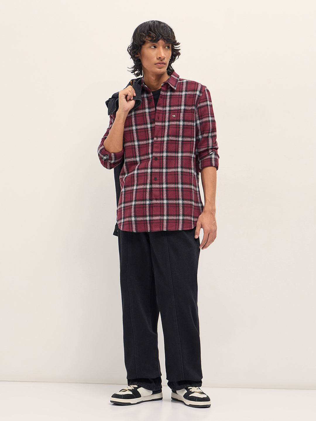 Maroon Slim Fit Tartan Checked Flannel Casual Shirt