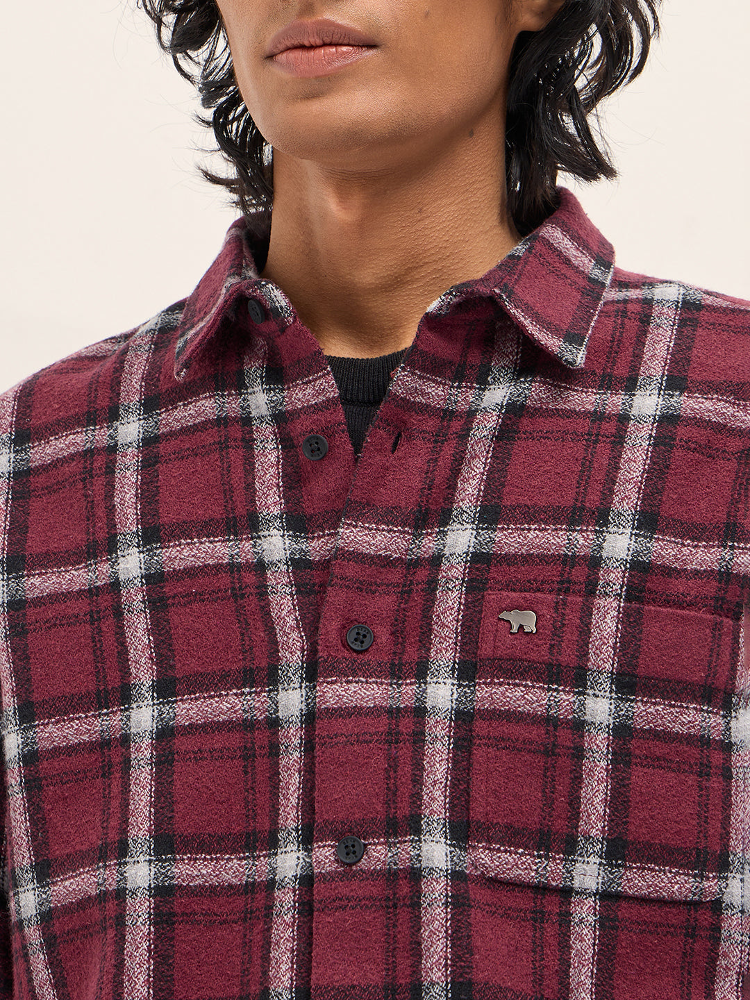 Maroon Slim Fit Tartan Checked Flannel Casual Shirt