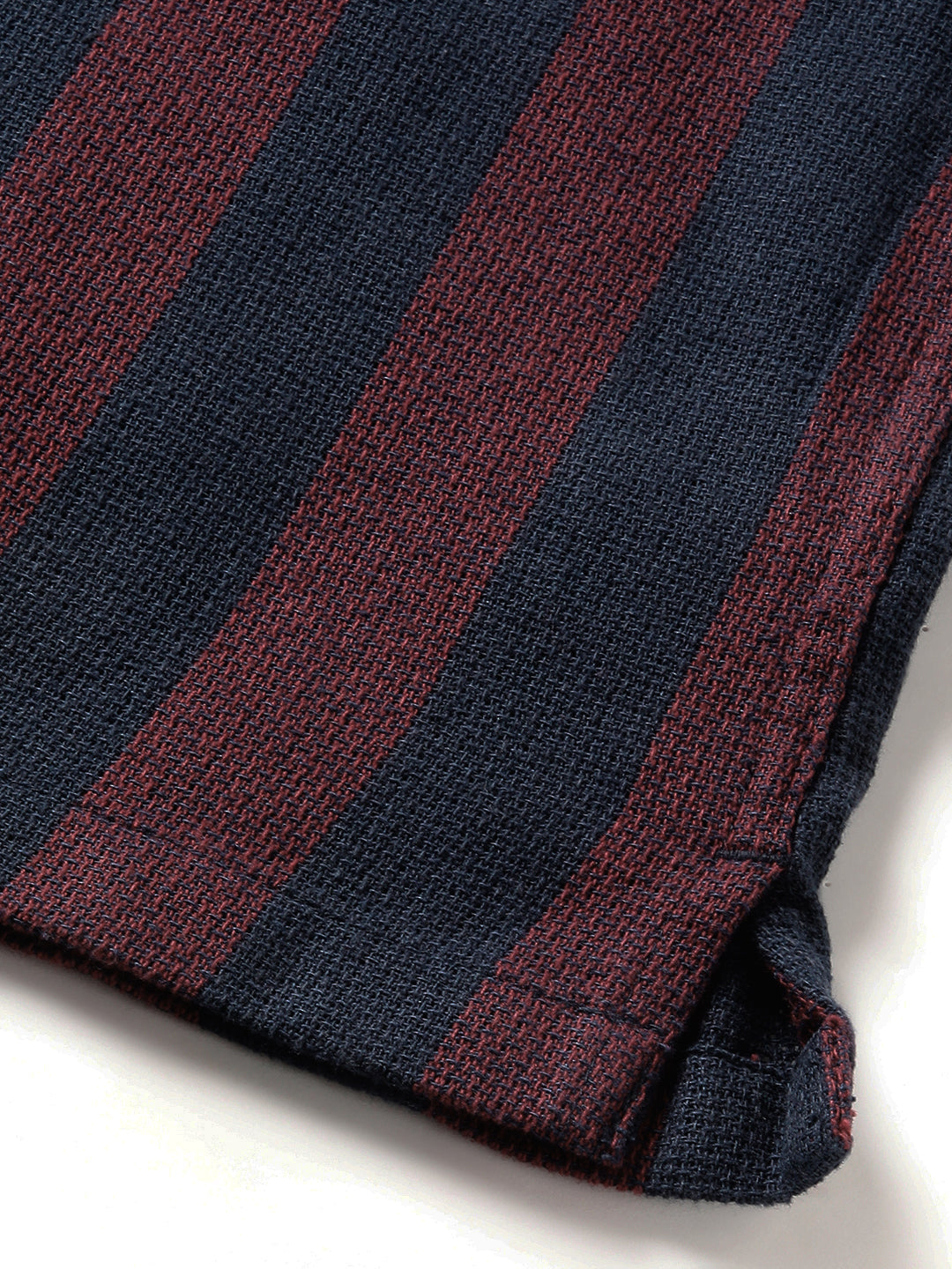 Men Maroon and Navy Striped Regular Fit Cotton Casual Shirt